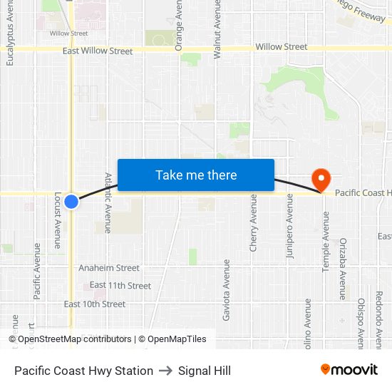 Pacific Coast Hwy Station to Signal Hill map