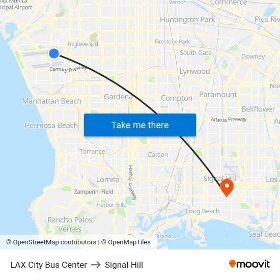 LAX City Bus Center to Signal Hill map
