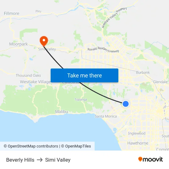 Beverly Hills to Simi Valley map