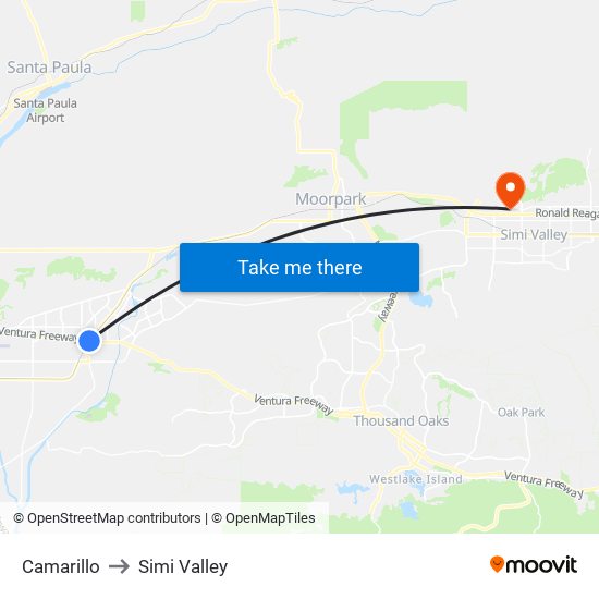 Camarillo to Simi Valley map