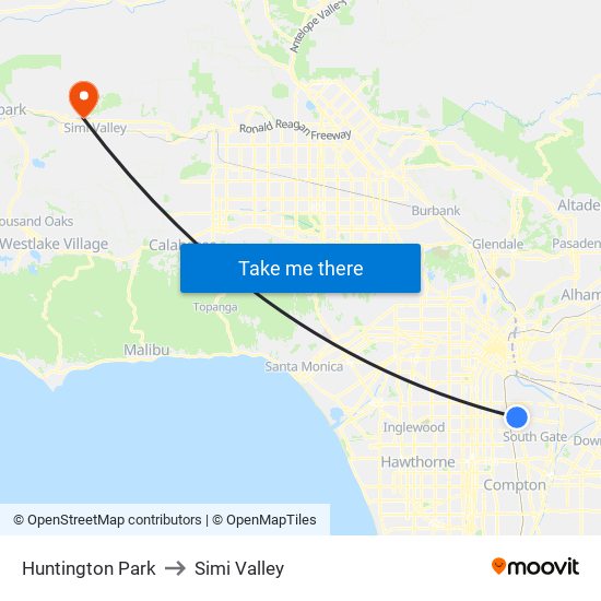 Huntington Park to Simi Valley map