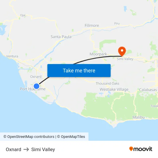 Oxnard to Simi Valley map