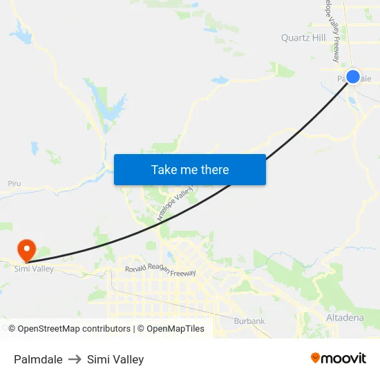 Palmdale to Simi Valley map