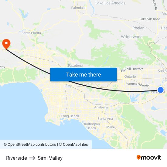 Riverside to Simi Valley map