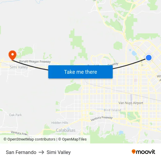 San Fernando to Simi Valley map