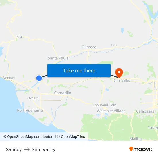 Saticoy to Simi Valley map