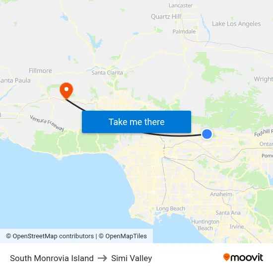 South Monrovia Island to Simi Valley map