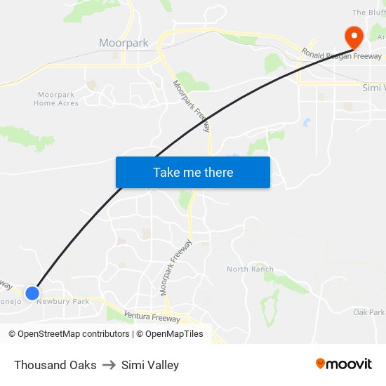 Thousand Oaks to Simi Valley map