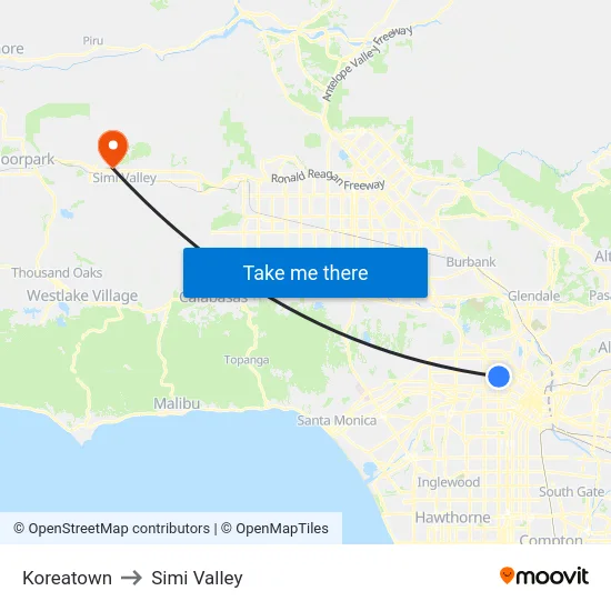 Koreatown to Simi Valley map