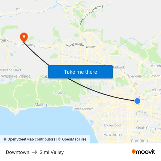 Downtown to Simi Valley map