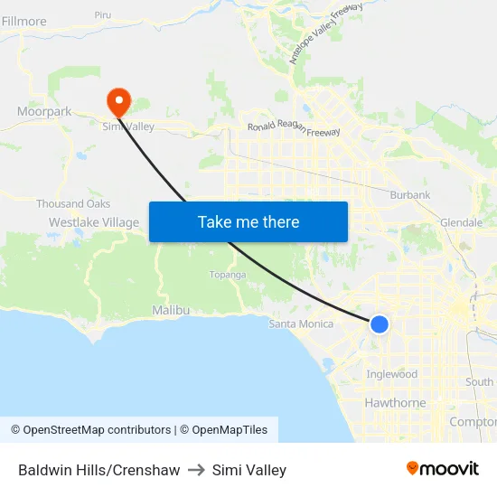 Baldwin Hills/Crenshaw to Simi Valley map