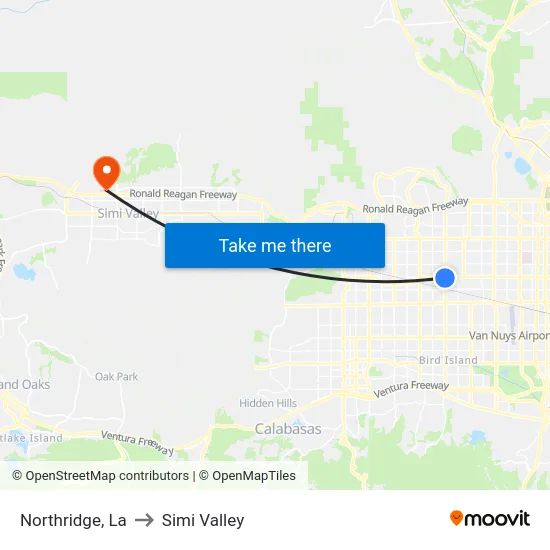 Northridge to Simi Valley map
