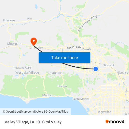 Valley Village, La to Simi Valley map