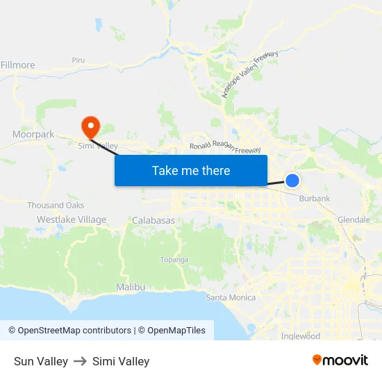 Sun Valley to Simi Valley map