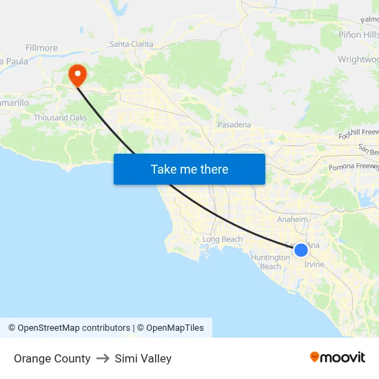 Orange County to Simi Valley map
