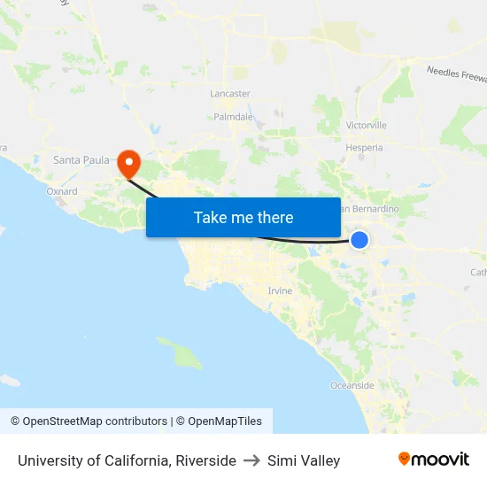 University of California, Riverside to Simi Valley map