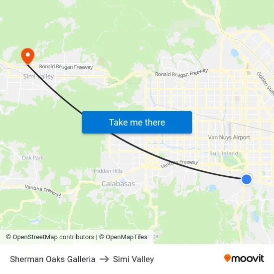 Sherman Oaks Galleria to Simi Valley map