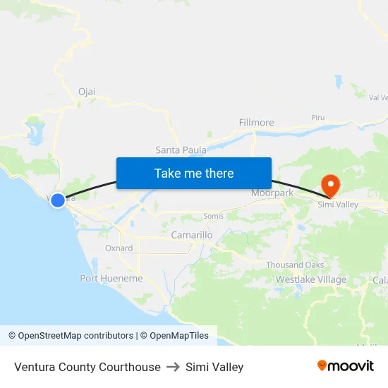 Ventura County Courthouse to Simi Valley map