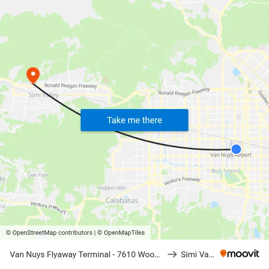 Van Nuys Flyaway Terminal - 7610 Woodley Ave to Simi Valley map