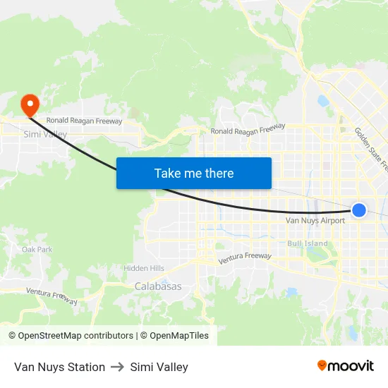 Van Nuys Station to Simi Valley map