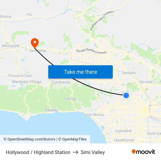 Hollywood / Highland Station to Simi Valley map
