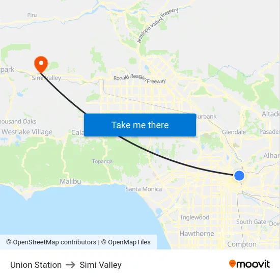Union Station to Simi Valley map