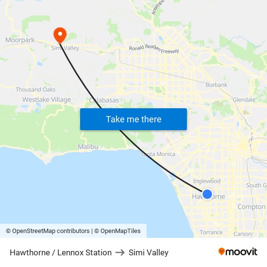 Hawthorne / Lennox Station to Simi Valley map