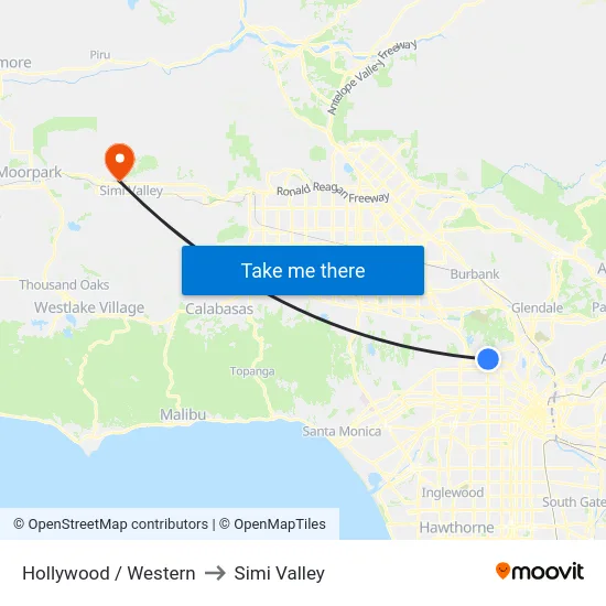 Hollywood / Western to Simi Valley map