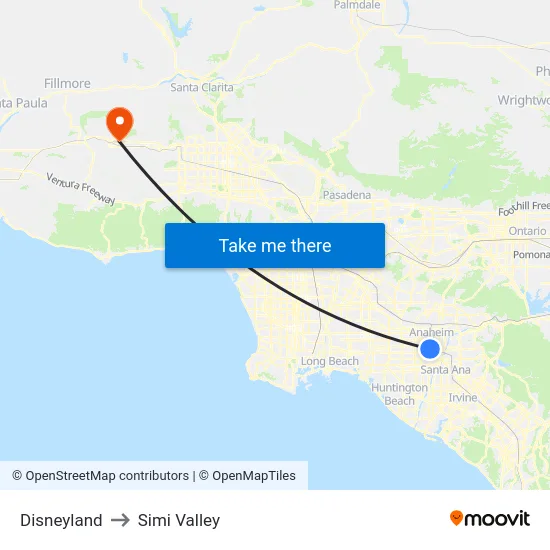 Disneyland to Simi Valley map