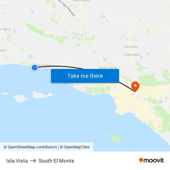 Isla Vista to South El Monte map