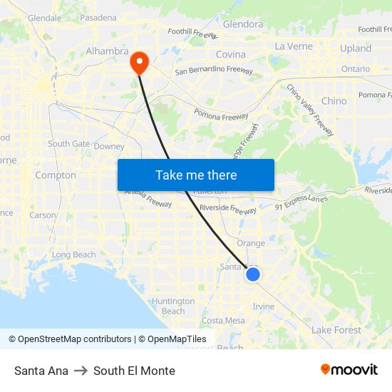 Santa Ana to South El Monte map