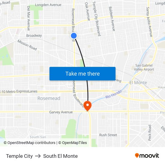 Temple City to South El Monte map