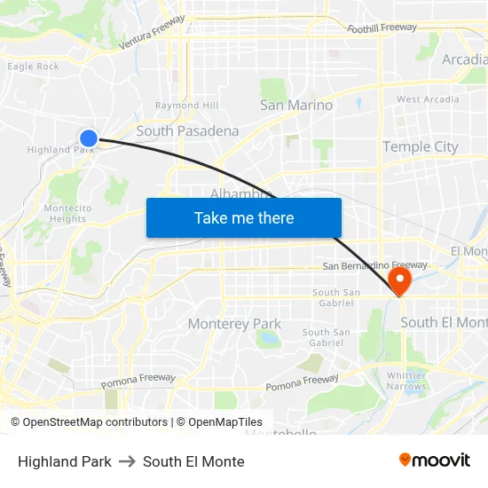 Highland Park to South El Monte map