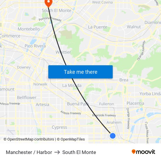 Manchester / Harbor to South El Monte map