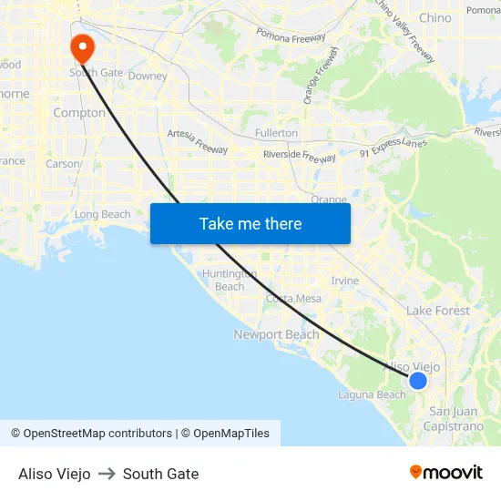 Aliso Viejo to South Gate map