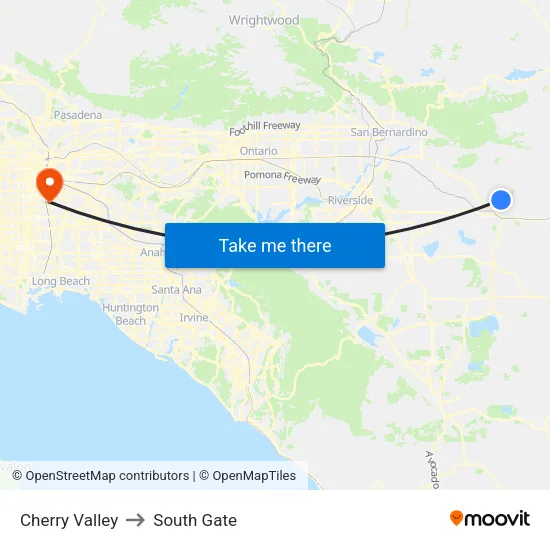 Cherry Valley to South Gate map