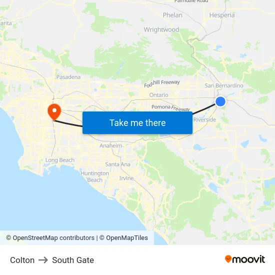 Colton to South Gate map