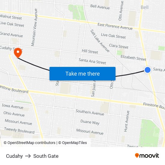 Cudahy to South Gate map