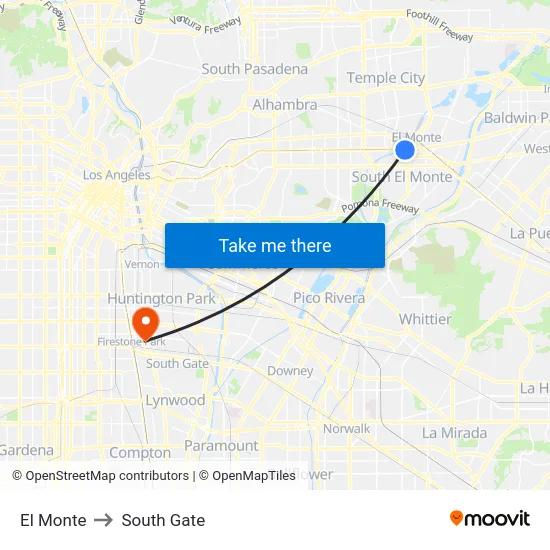 El Monte to South Gate map