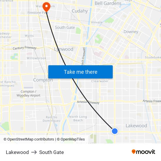 Lakewood to South Gate map