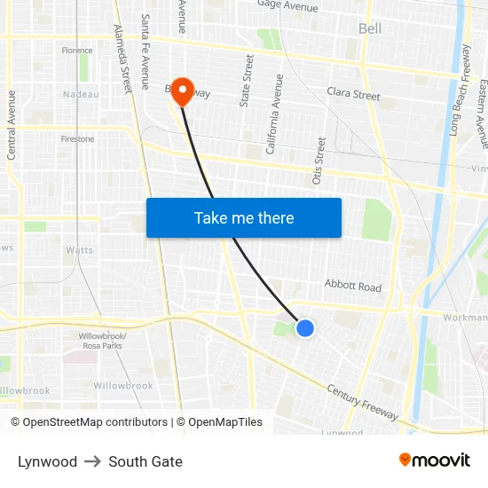Lynwood to South Gate map
