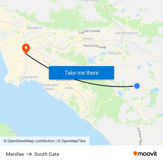 Menifee to South Gate map