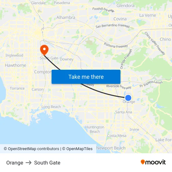Orange to South Gate map