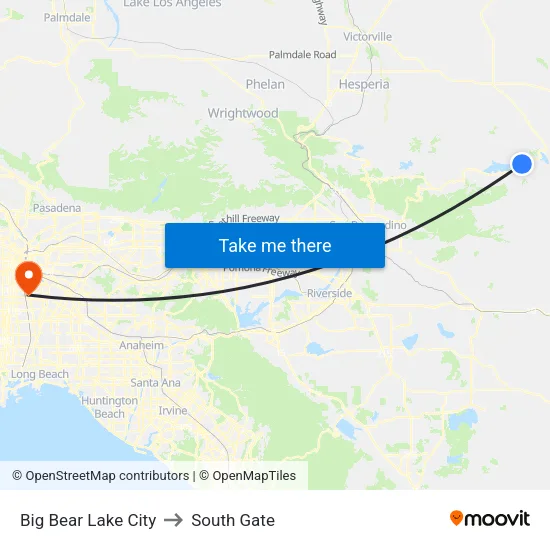 Big Bear Lake City to South Gate map