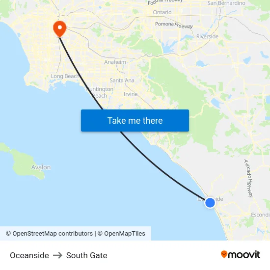 Oceanside to South Gate map