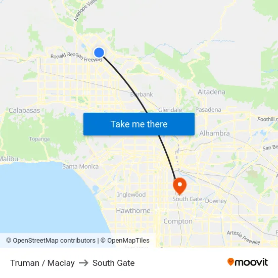 Truman / Maclay to South Gate map