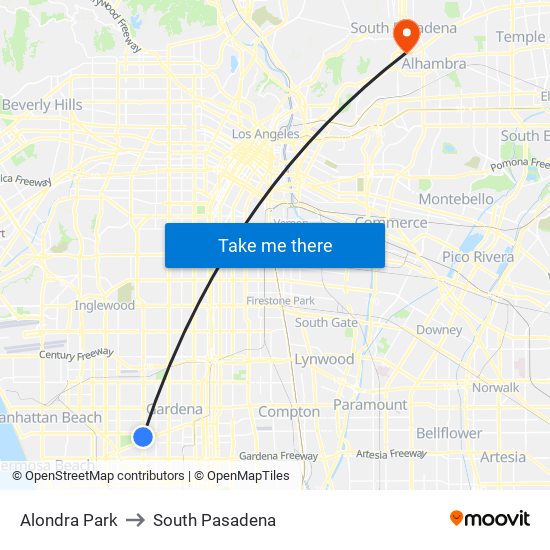 Alondra Park to South Pasadena map