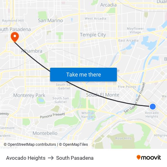 Avocado Heights to South Pasadena map