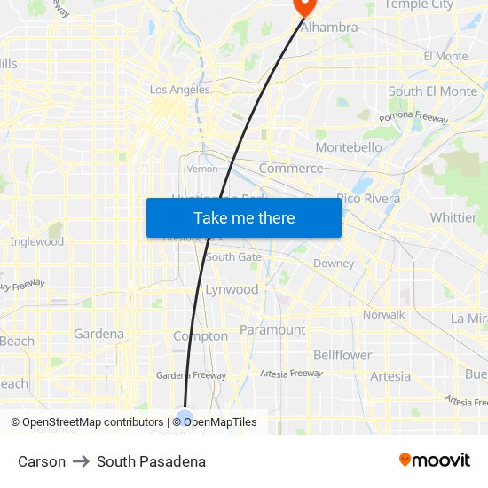 Carson to South Pasadena map