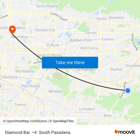 Diamond Bar to South Pasadena map